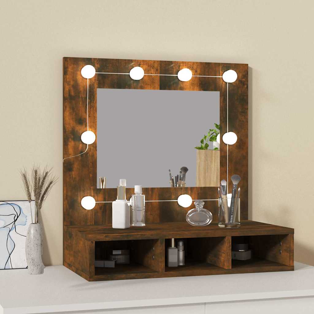 vidaXL Mirror Cabinet with LED Smoked Oak 60x31.5x62 cm 3