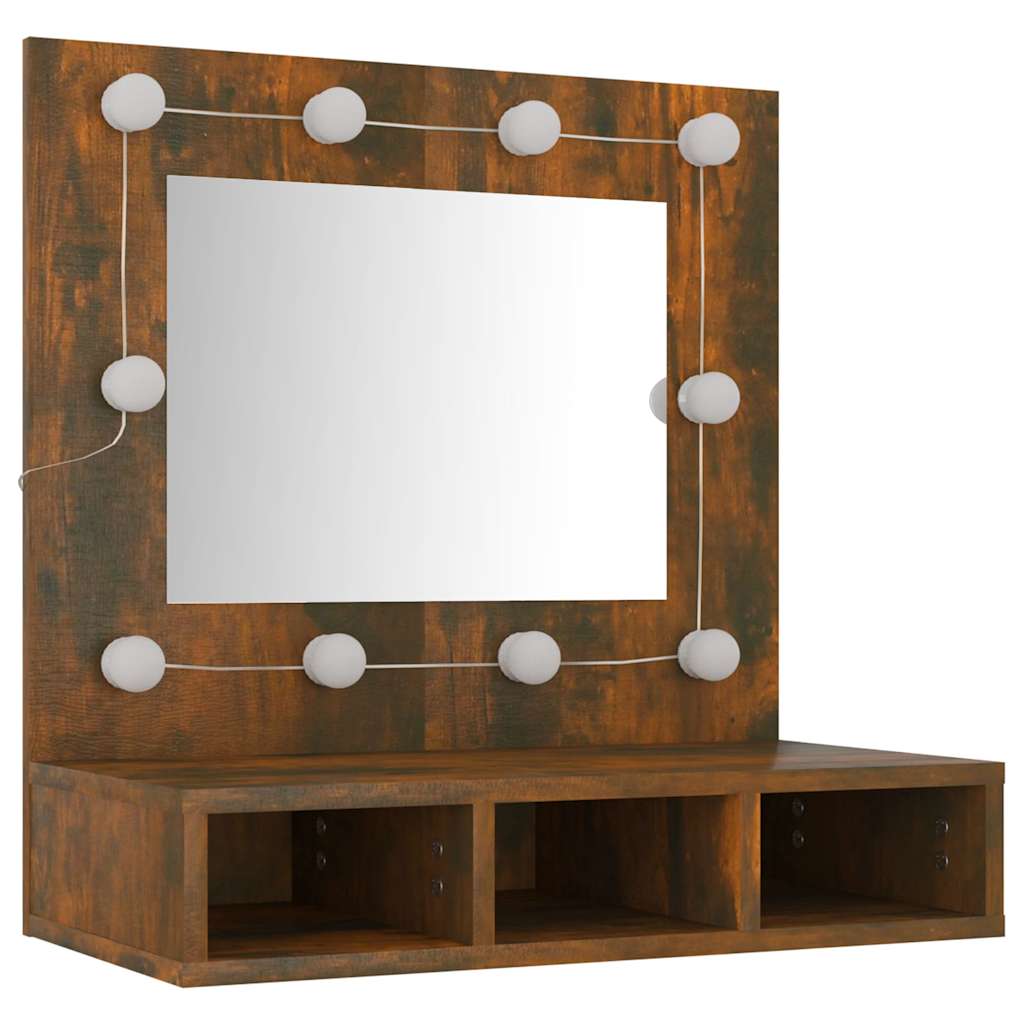 vidaXL Mirror Cabinet with LED Smoked Oak 60x31.5x62 cm 4