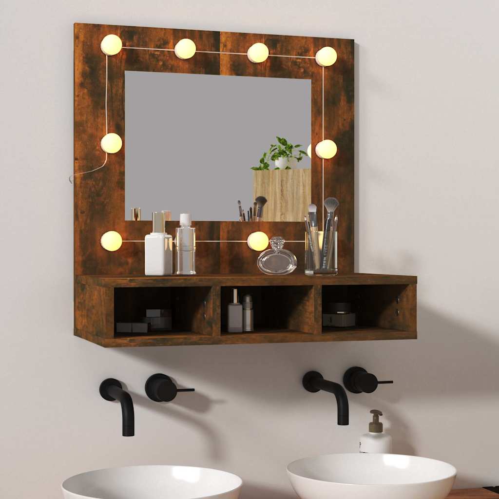 vidaXL Mirror Cabinet with LED Smoked Oak 60x31.5x62 cm 1