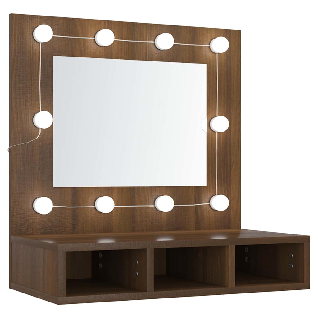 vidaXL Mirror Cabinet with LED Brown Oak 60x31.5x62 cm 2