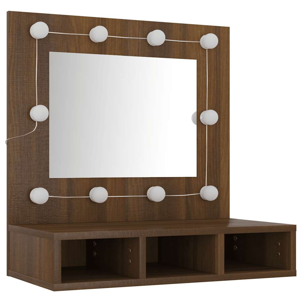 vidaXL Mirror Cabinet with LED Brown Oak 60x31.5x62 cm 4