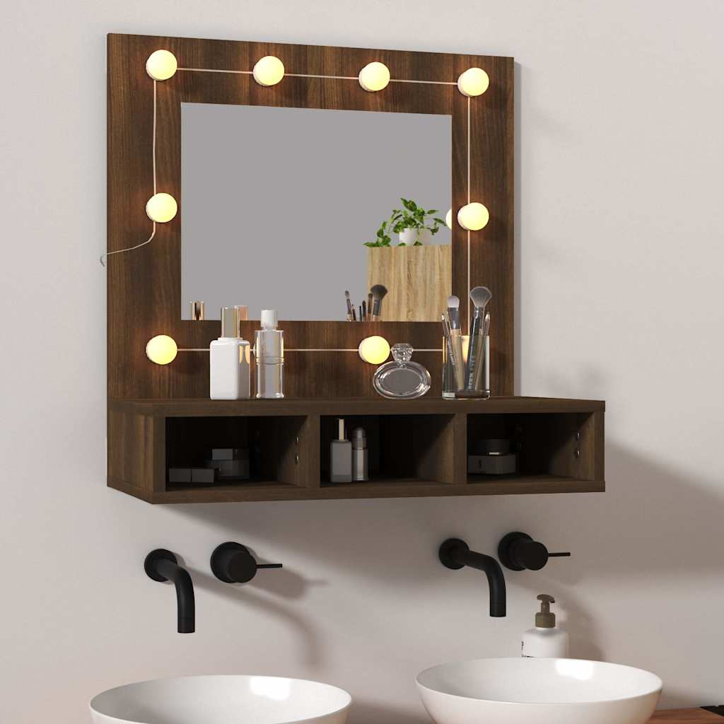 vidaXL Mirror Cabinet with LED Brown Oak 60x31.5x62 cm 1