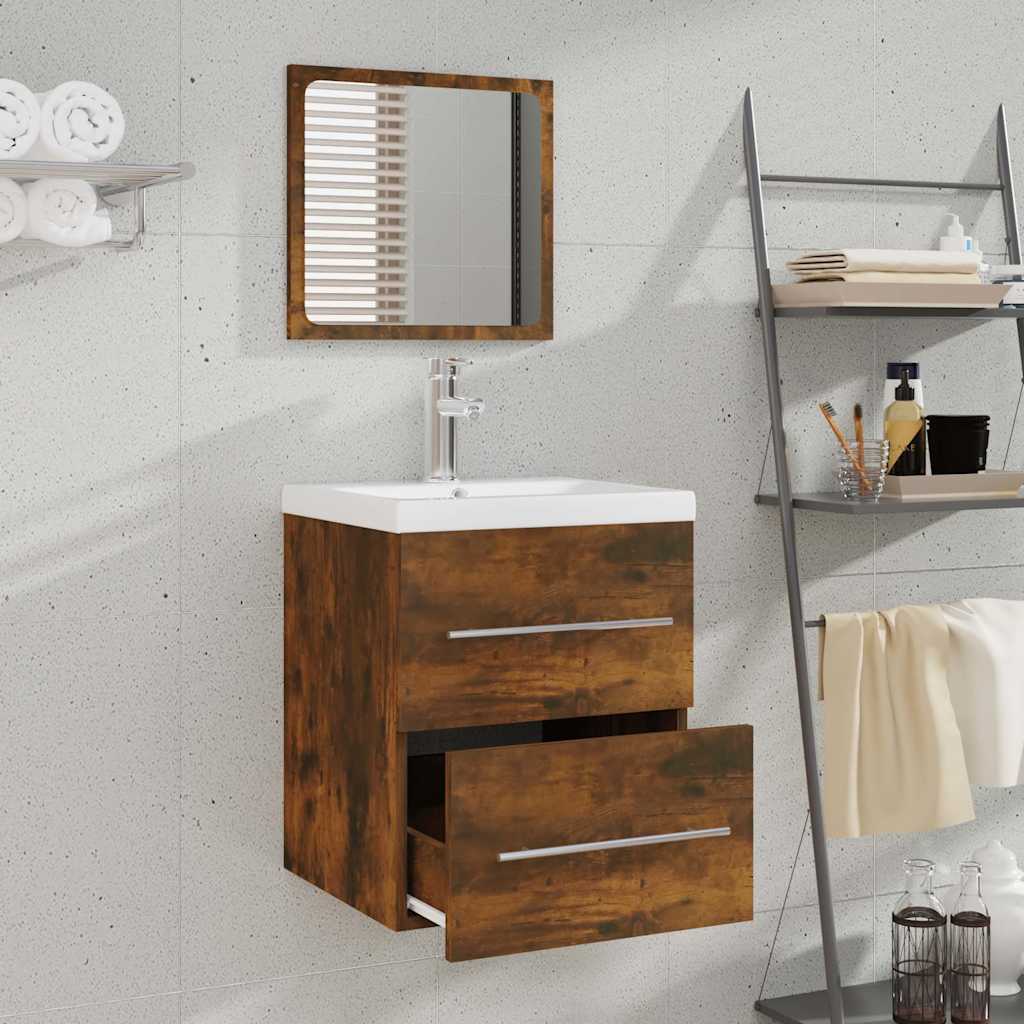 vidaXL Bathroom Cabinet with Mirror Smoked Oak 41x38.5x48 cm Engineered Wood 3