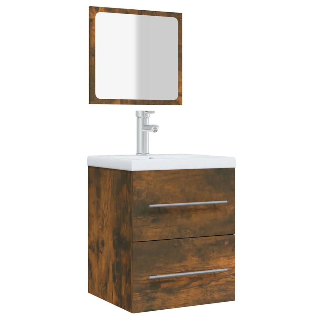 vidaXL Bathroom Cabinet with Mirror Smoked Oak 41x38.5x48 cm Engineered Wood 4
