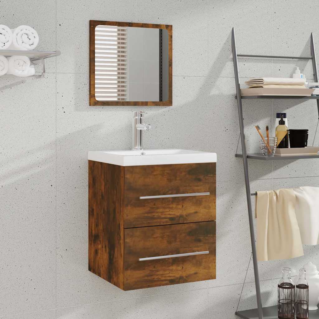 vidaXL Bathroom Cabinet with Mirror Smoked Oak 41x38.5x48 cm Engineered Wood 1