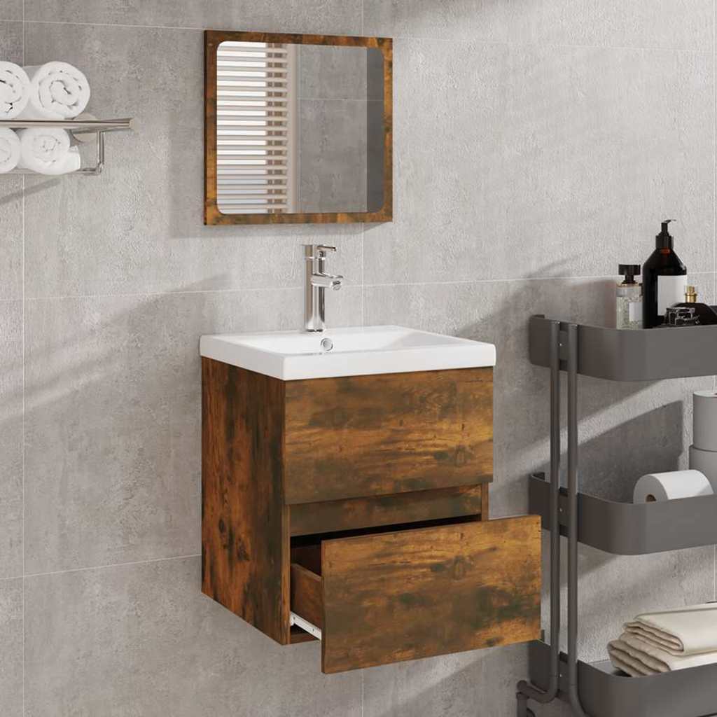 vidaXL Bathroom Cabinet with Mirror Smoked Oak Engineered Wood 3