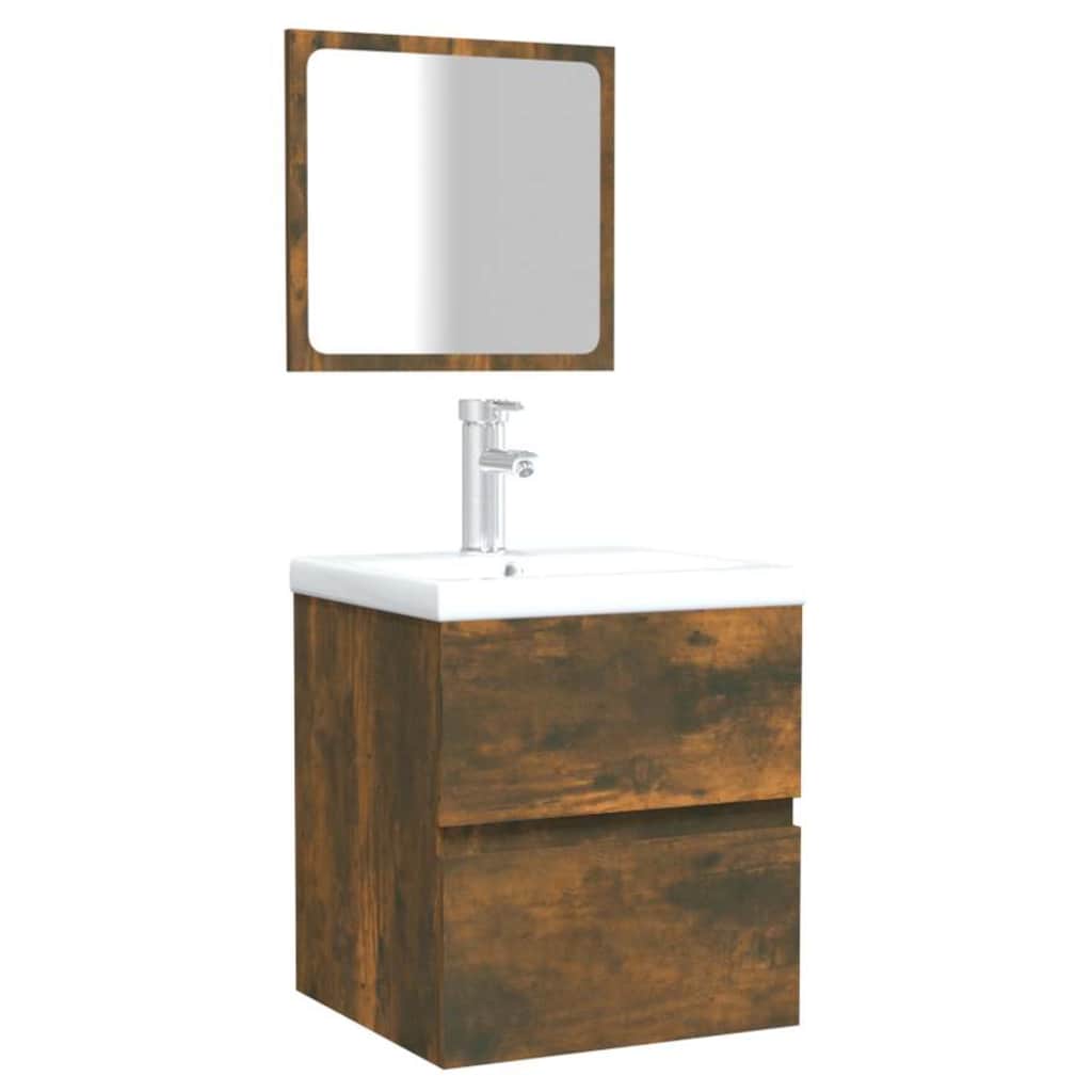 vidaXL Bathroom Cabinet with Mirror Smoked Oak Engineered Wood 4