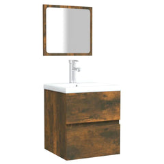 vidaXL Bathroom Cabinet with Mirror Smoked Oak Engineered Wood 4