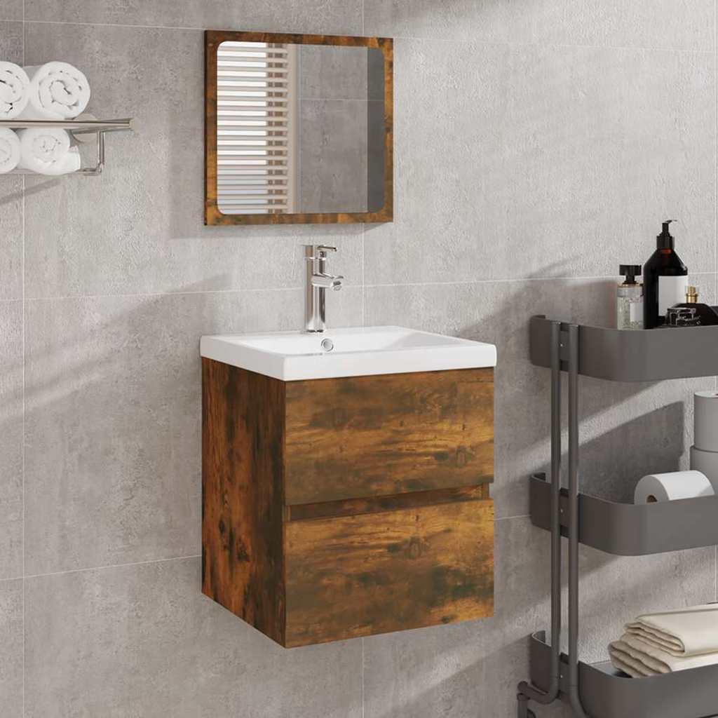 vidaXL Bathroom Cabinet with Mirror Smoked Oak Engineered Wood 1