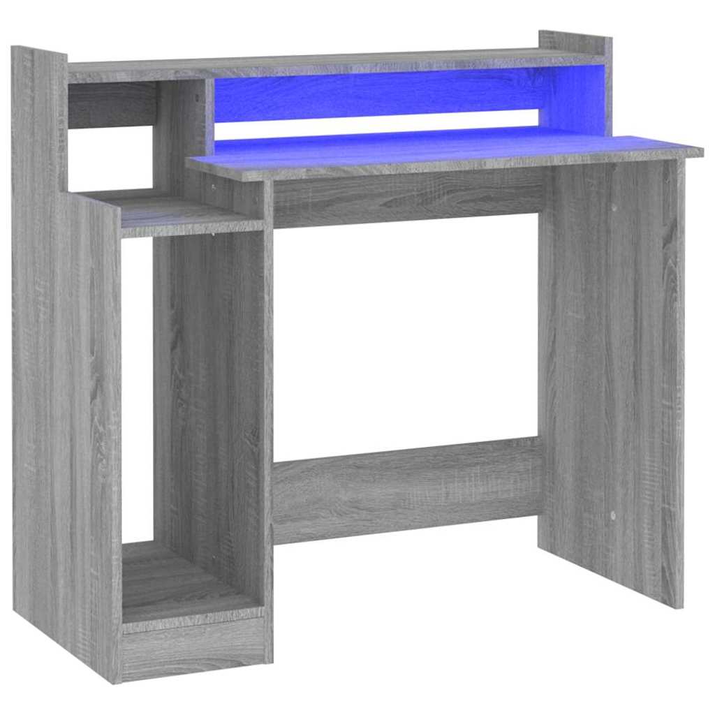 vidaXL Desk with LED Lights Grey Sonoma 97x45x90 cm Engineered Wood 2