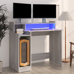 vidaXL Desk with LED Lights Grey Sonoma 97x45x90 cm Engineered Wood 1