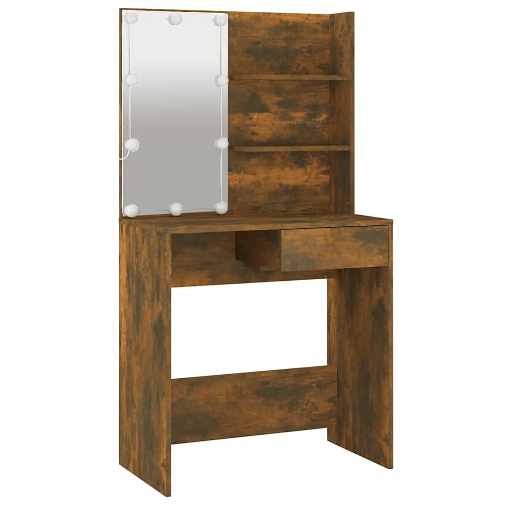 vidaXL Dressing Table with LED Smoked Oak 74.5x40x141 cm 3