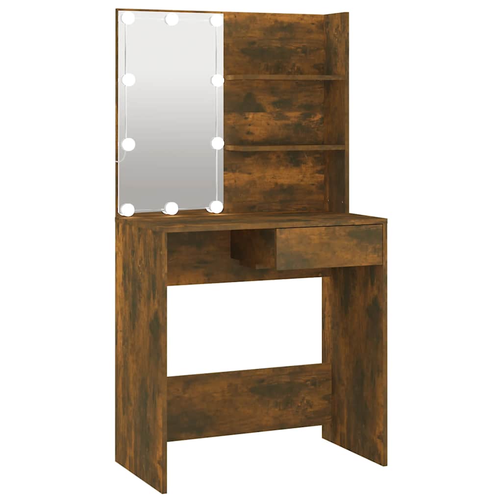 vidaXL Dressing Table with LED Brown Oak 74.5x40x141 cm 2
