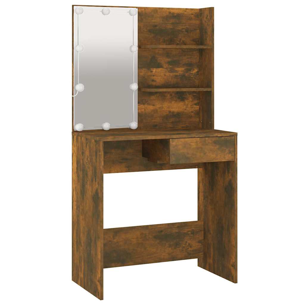 vidaXL Dressing Table with LED Brown Oak 74.5x40x141 cm 3