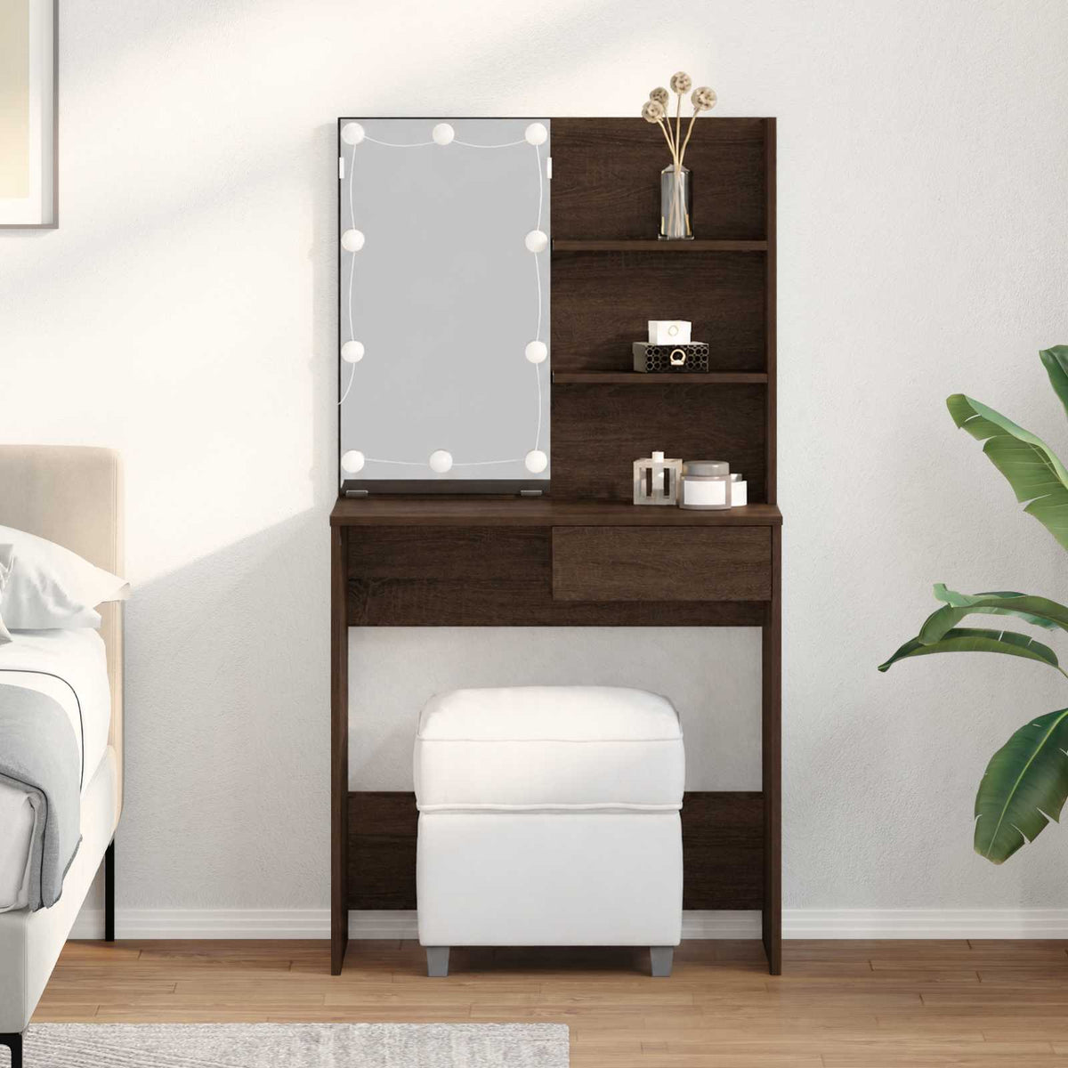 Dressing Table with LED 74,5x40x141 cm Brown oak