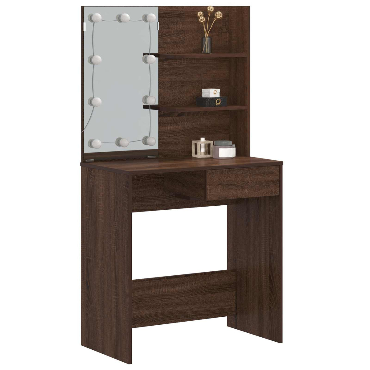 Dressing Table with LED 74,5x40x141 cm Brown oak