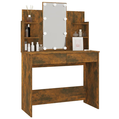 Dressing Table with LED Smoked Oak 96x40x142 cm