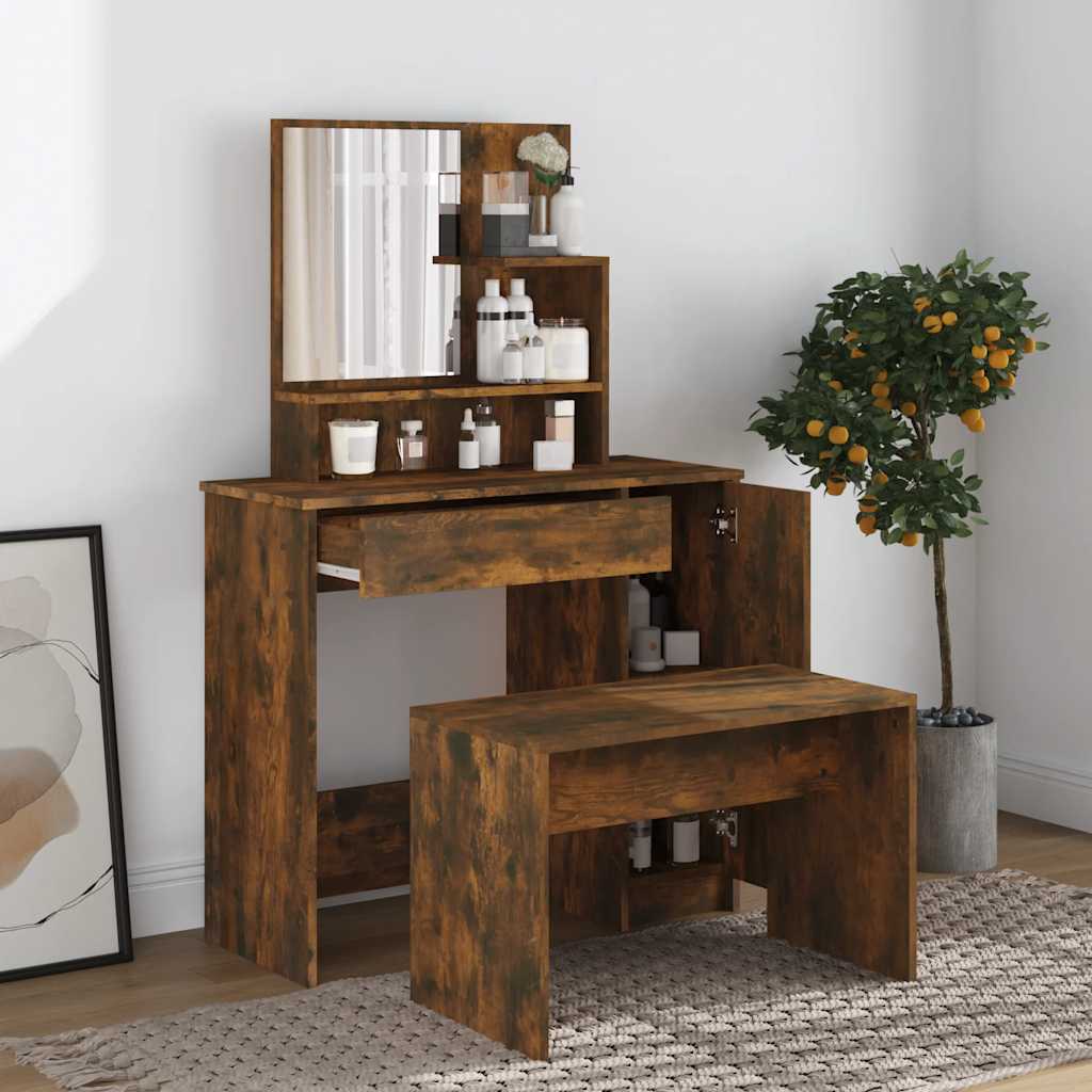 vidaXL Dressing Table with Mirror Smoked Oak 86.5x35x136 cm 3