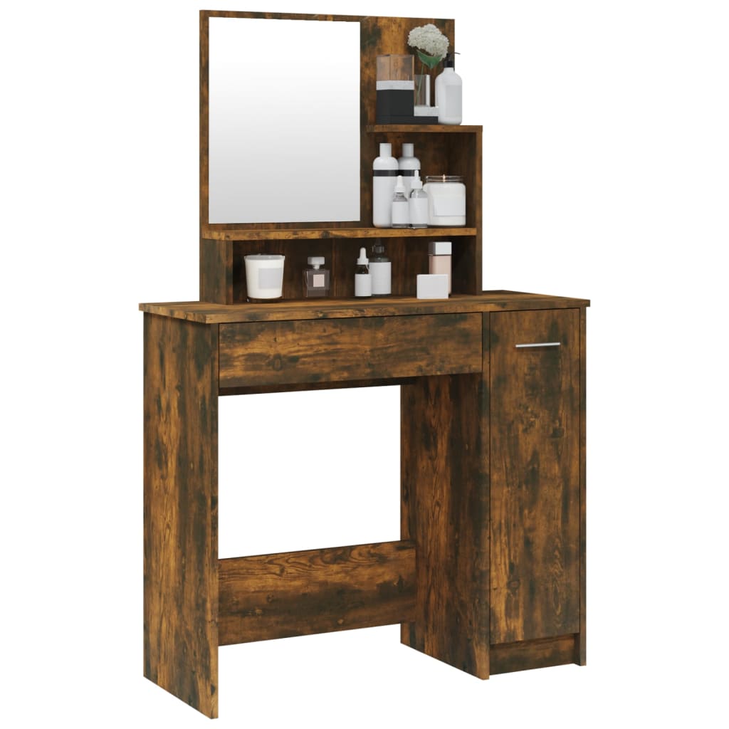 vidaXL Dressing Table with Mirror Smoked Oak 86.5x35x136 cm 4