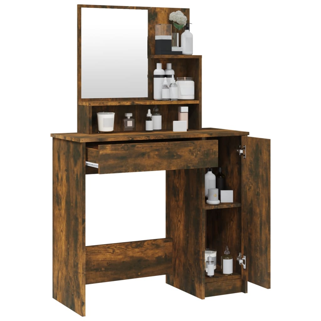 vidaXL Dressing Table with Mirror Smoked Oak 86.5x35x136 cm 5