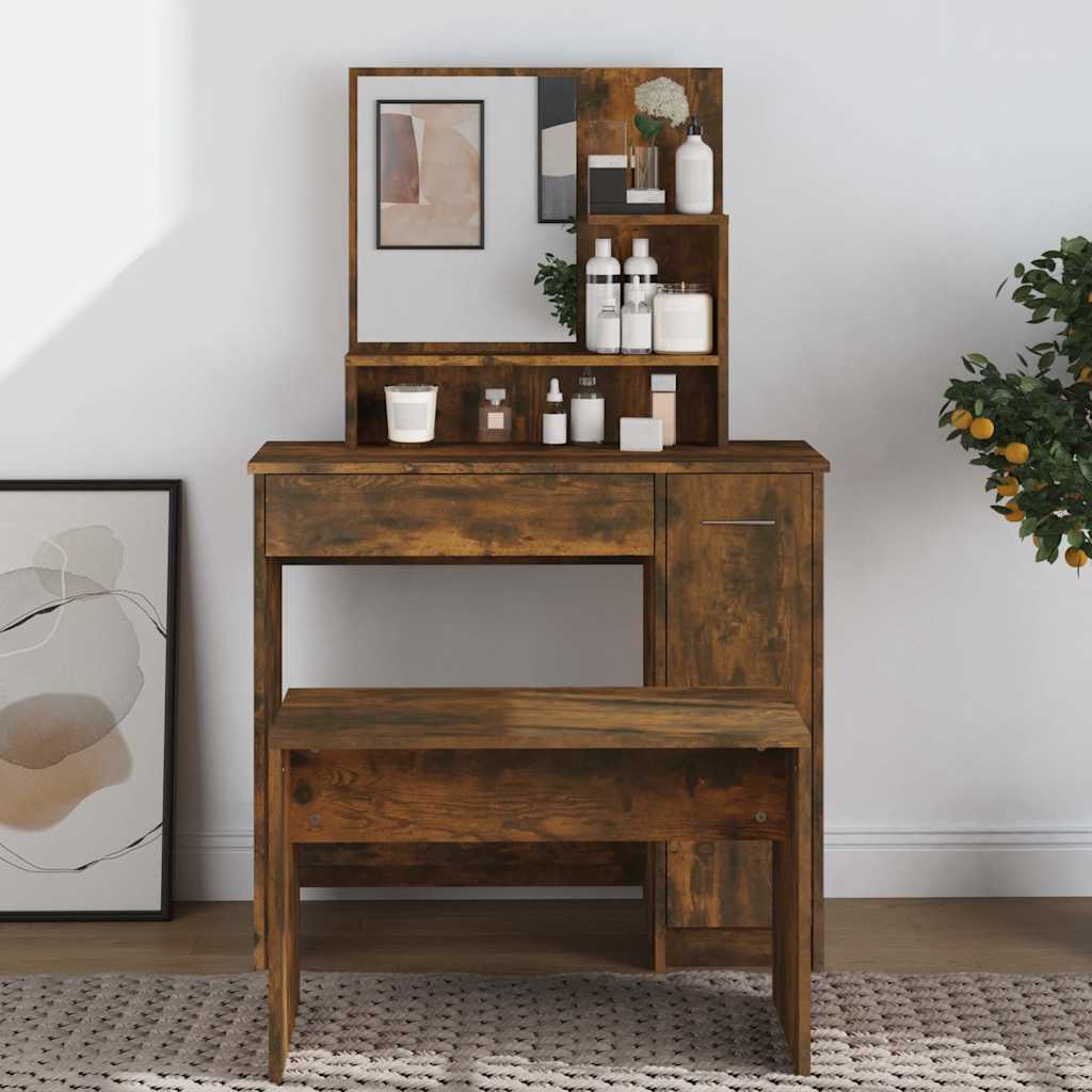 vidaXL Dressing Table with Mirror Smoked Oak 86.5x35x136 cm 1