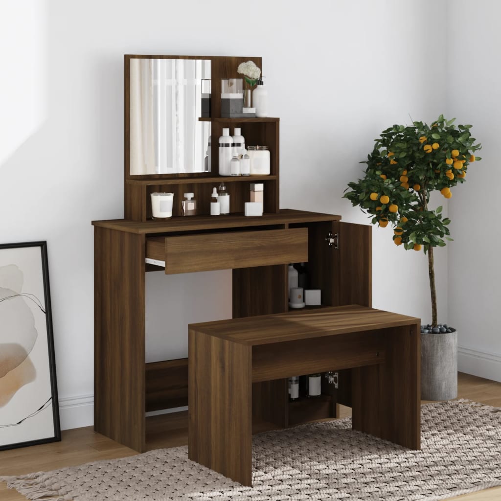 vidaXL Dressing Table with Mirror Brown Oak 86.5x35x136 cm 3