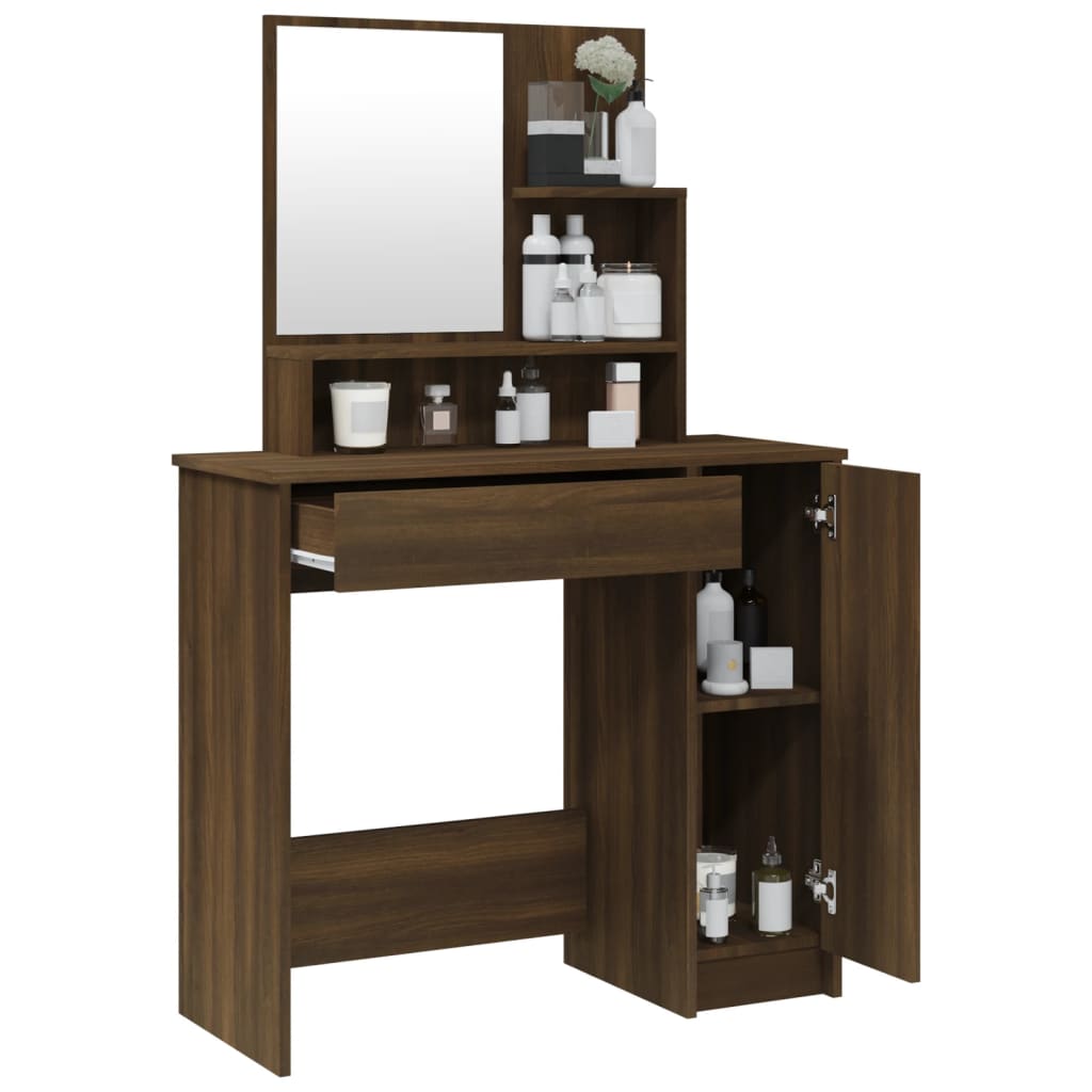 vidaXL Dressing Table with Mirror Brown Oak 86.5x35x136 cm 5