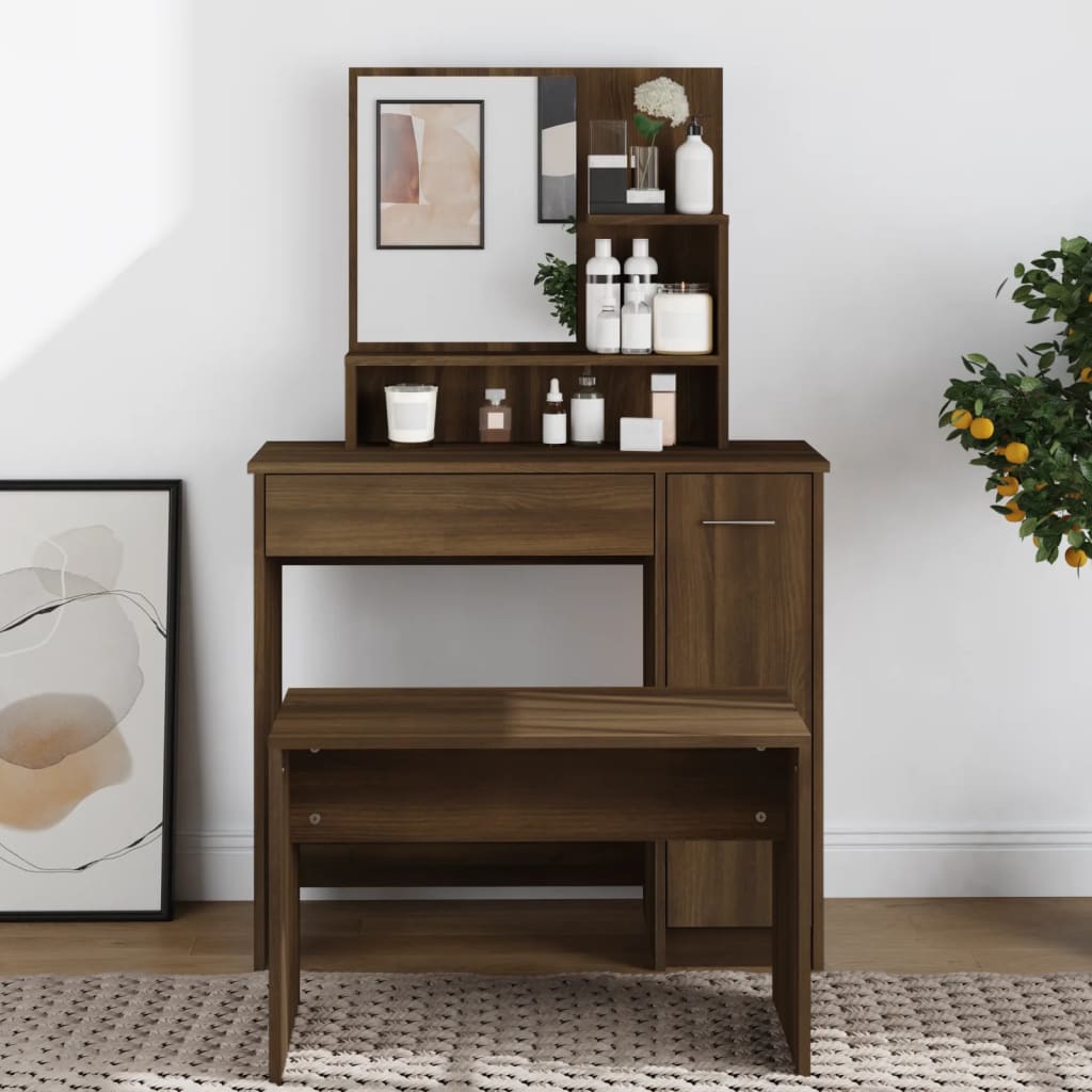 vidaXL Dressing Table with Mirror Brown Oak 86.5x35x136 cm 1