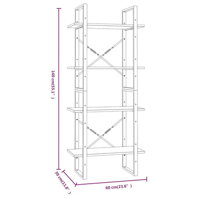 4-Tier Book Cabinet Grey Sonoma 60x30x140 cm Engineered Wood