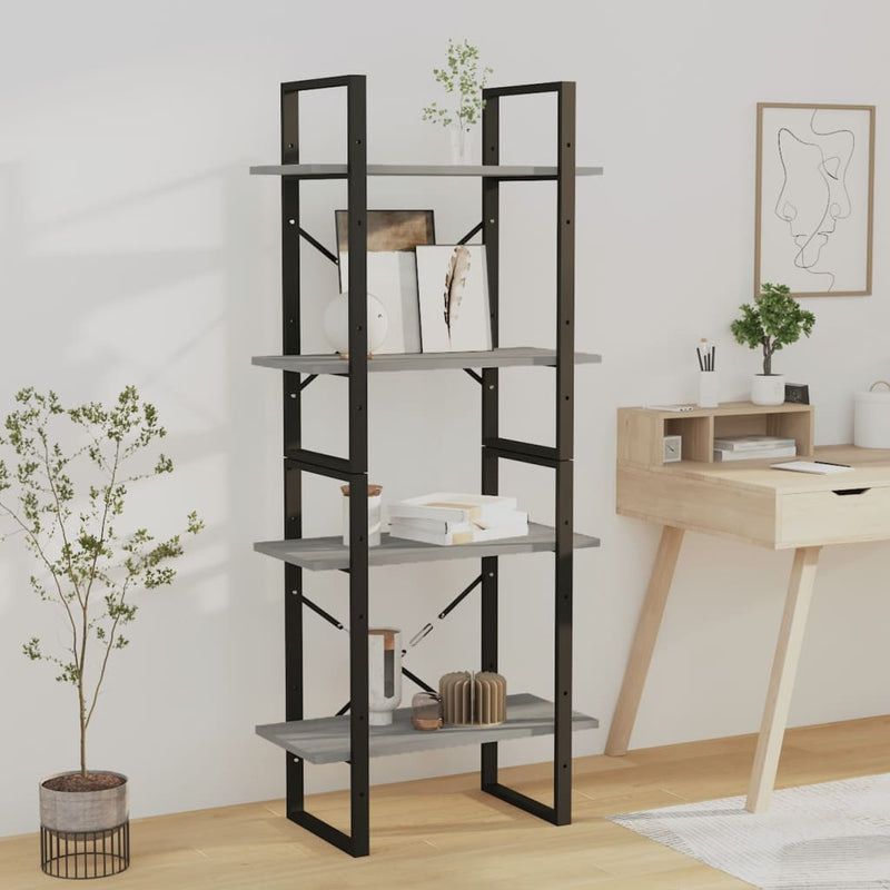 4-Tier Book Cabinet Grey Sonoma 60x30x140 cm Engineered Wood