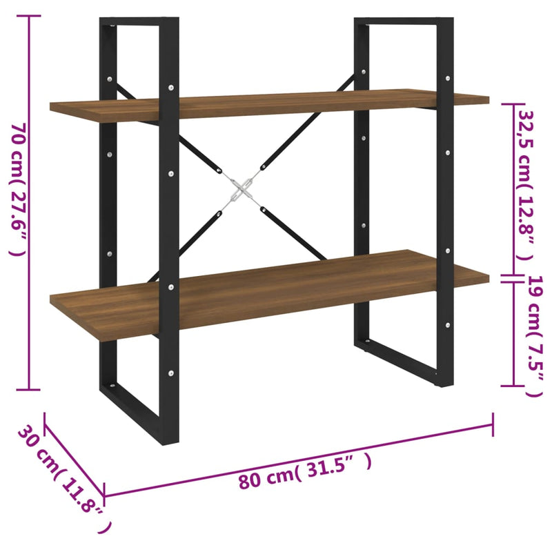 2-Tier Book Cabinet Brown Oak 80x30x70 cm Engineered Wood