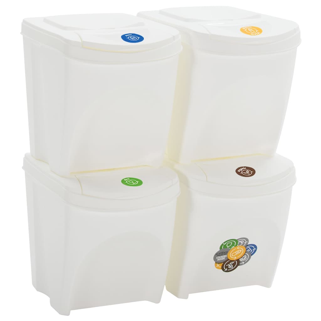 vidaXL Stackable Garbage Bin Boxes 4 pcs White 100 L Polypropylene 2
