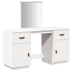 vidaXL Dressing Table Set with a Mirror White Solid Wood Pine 2