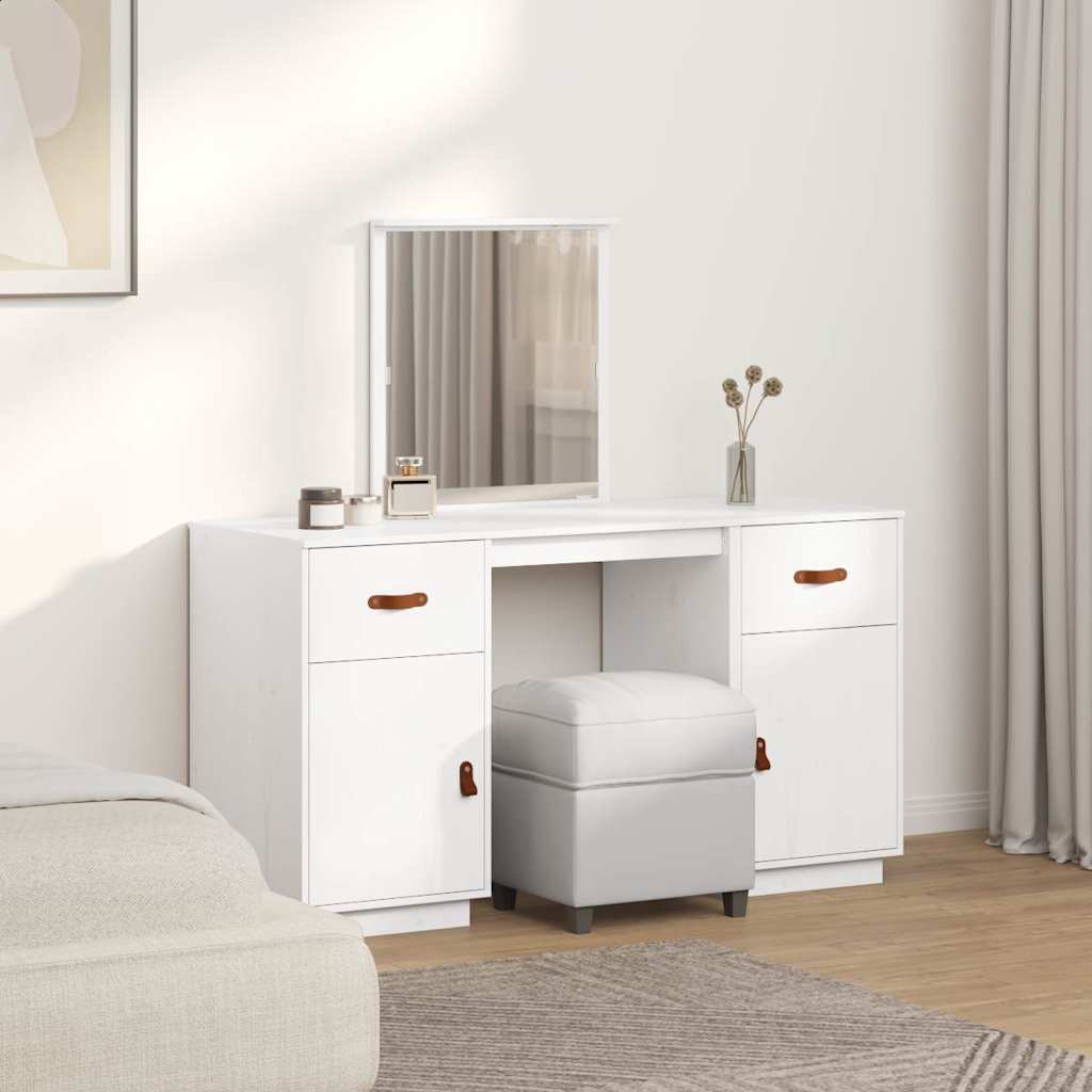 vidaXL Dressing Table Set with a Mirror White Solid Wood Pine 3