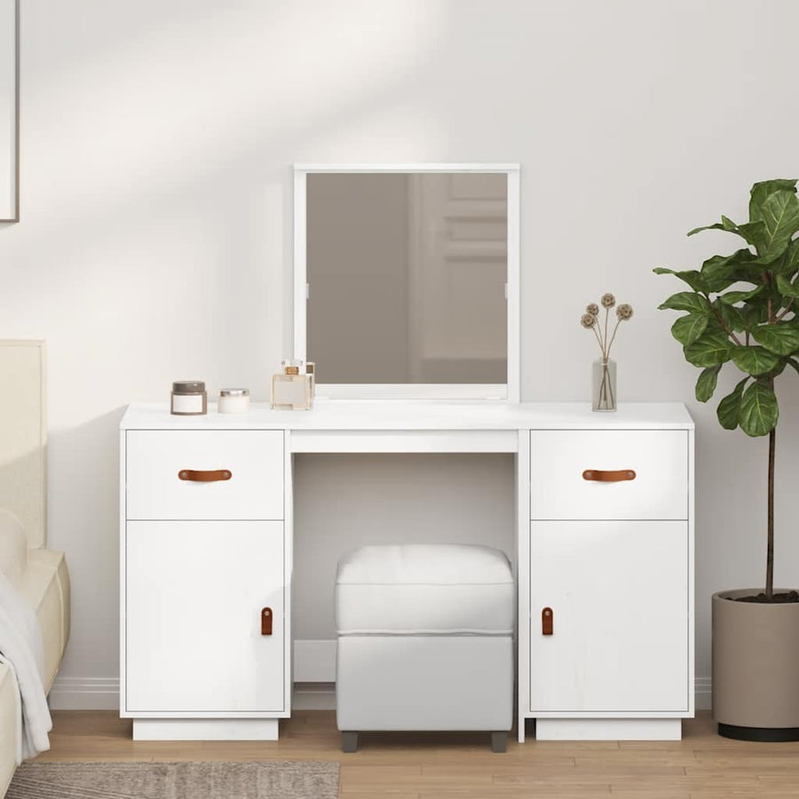 vidaXL Dressing Table Set with a Mirror White Solid Wood Pine 1