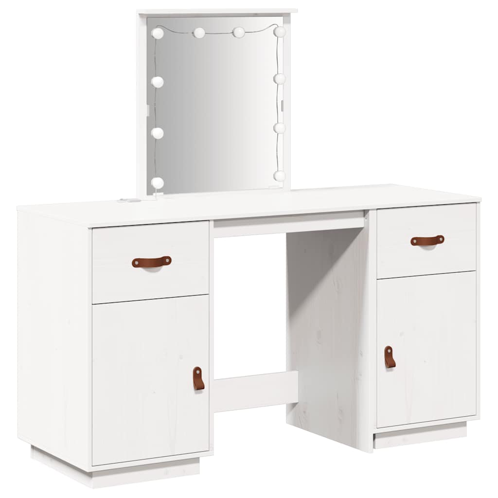 vidaXL Dressing Table Set with LED White Solid Wood Pine 2