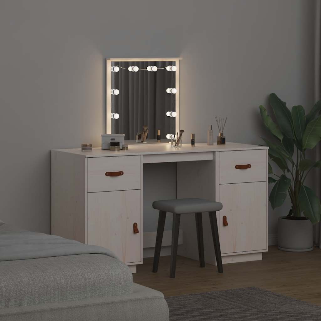 vidaXL Dressing Table Set with LED White Solid Wood Pine 3
