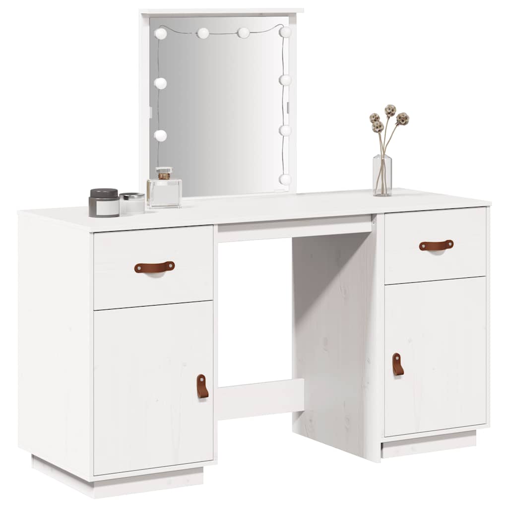 vidaXL Dressing Table Set with LED White Solid Wood Pine 4
