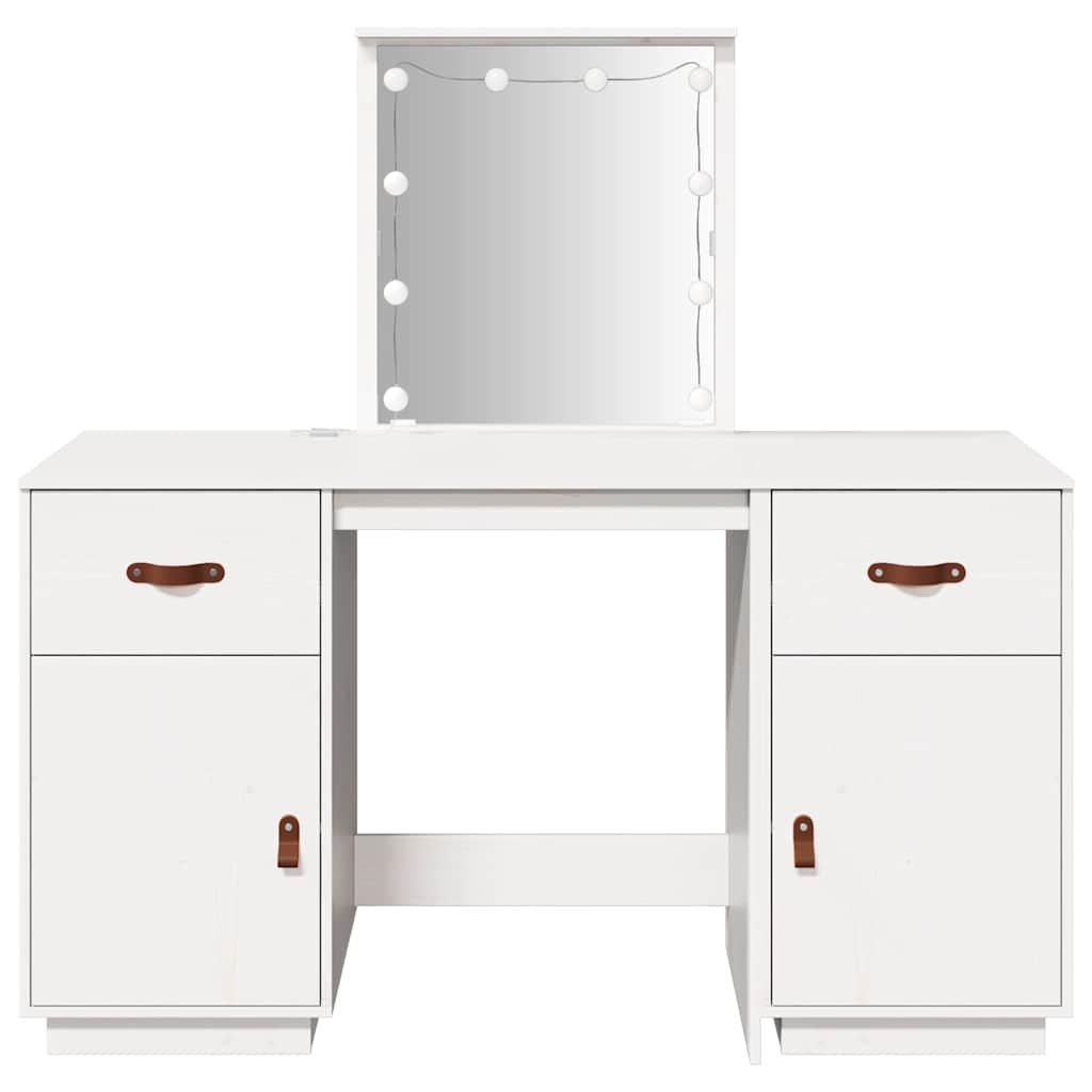 vidaXL Dressing Table Set with LED White Solid Wood Pine 5