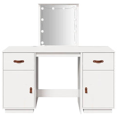 vidaXL Dressing Table Set with LED White Solid Wood Pine 5