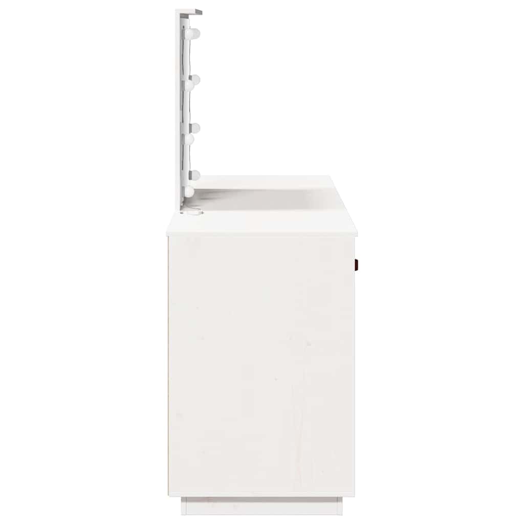 vidaXL Dressing Table Set with LED White Solid Wood Pine 6