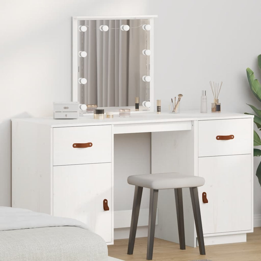 vidaXL Dressing Table Set with LED White Solid Wood Pine 1