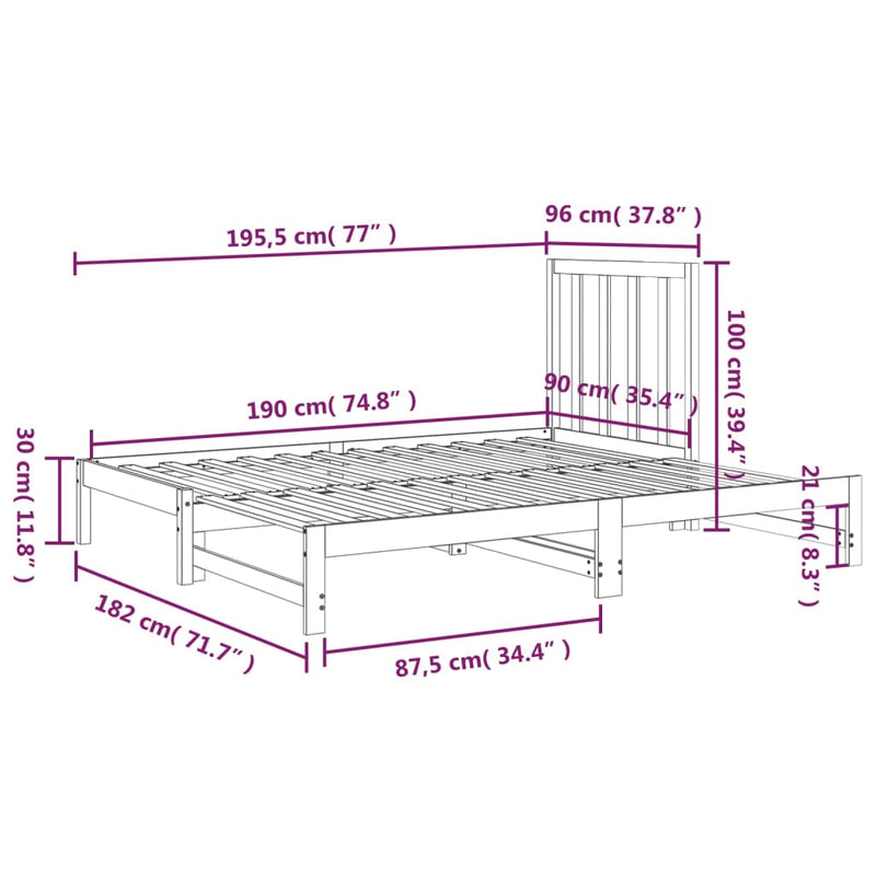 Pull-out Day Bed Honey Brown 2x(90x190) cm Solid Wood Pine