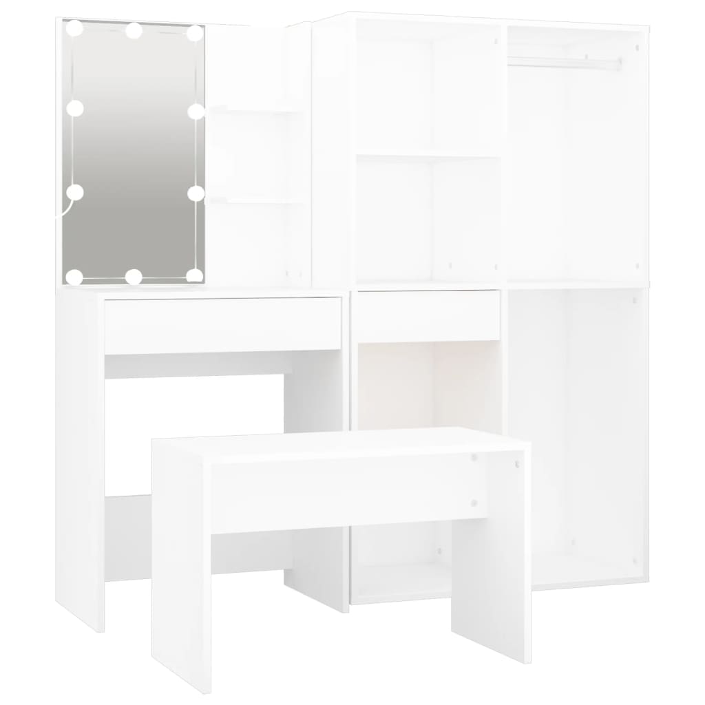 vidaXL Dressing Table Set with LED White Engineered Wood 2