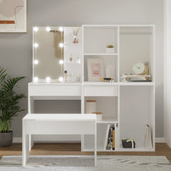 vidaXL Dressing Table Set with LED White Engineered Wood 3
