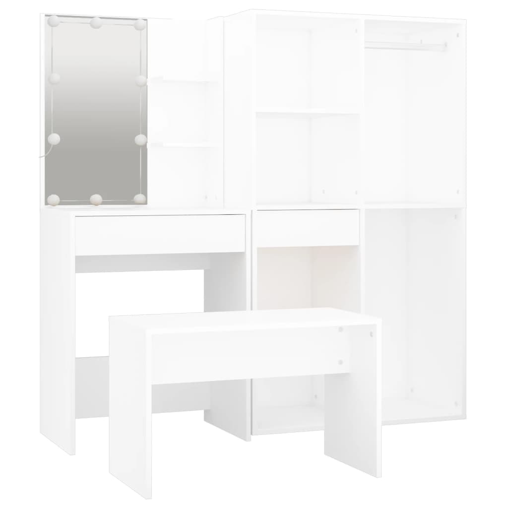 vidaXL Dressing Table Set with LED White Engineered Wood 6