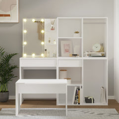 vidaXL Dressing Table Set with LED White Engineered Wood 1