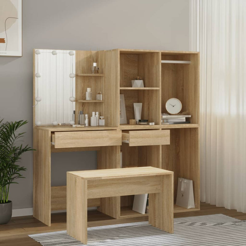 Dressing Table Set with LED Sonoma Oak Engineered Wood