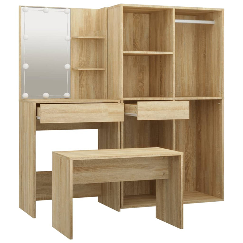 Dressing Table Set with LED Sonoma Oak Engineered Wood