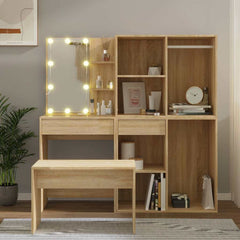 vidaXL Dressing Table Set with LED Sonoma Oak Engineered Wood 1